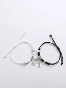 1对可调节磁吸手链，可爱清新编织友谊手链，送给男朋友、女朋友、同学的礼物