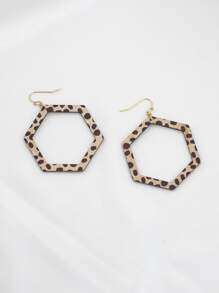 hexágono geométrico Astillas de madera Pendientes - Marrón - Ver 1