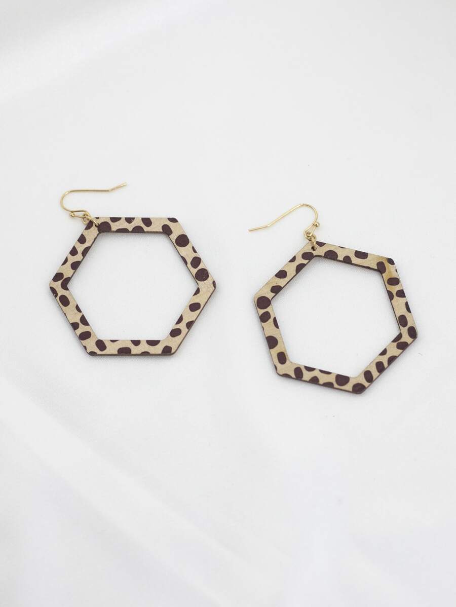 hexágono geométrico Astillas de madera Pendientes - Marrón - Ver 1
