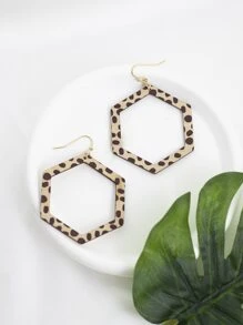 hexágono geométrico Astillas de madera Pendientes - Marrón - Ver 2