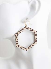 hexágono geométrico Astillas de madera Pendientes - Marrón - Ver 3