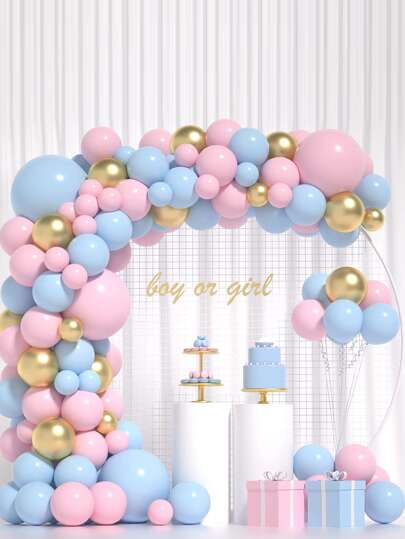 104pcs/Pack Diy Gender Reveal Balloon Garland Kit In Pink And Blue, With Metallic Gold Balloon, For Boy Or Girl Baby Shower Party Decorations