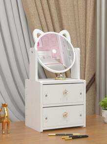 1入組書桌便攜口紅和首飾類收納帶皮膚護理架,防塵和鏡子彩妝盒 - 白色 - 查看 1