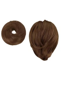 髮髻馬尾辮延長辮,直筒合成纖維假髮片充分短馬尾小圓麵包髮飾彈性簡單的大腸髮圈適合女士 - 銅色 - 查看 5