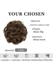 6 "Messy Bun Bun Hair Curls Synthetic Wavy Bun Ponytail Hair Extensions Thick Updo Bun Women Girls, Pale Grayish Brown And Bleached Blonde - Brown - View 5