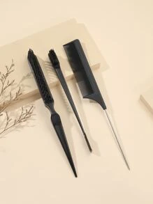 1 套 3 件套发型梳和刷子发刷 - 黑色 - 查看 7