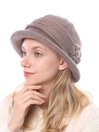 1入組女士們卡其色顏色花朵裝飾兔毛媽媽帽,濃烈香調&時尚漁夫帽