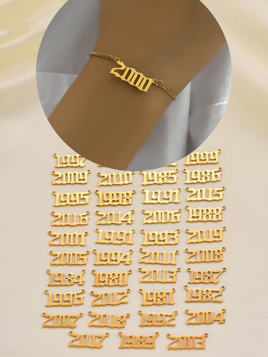 1入組90年代風格禮品特別生日週年紀念日吊墜手環 - 金黃色 - 查看 1