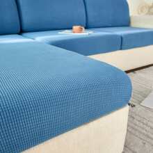 1pc Solid Color Simple Design Corn Kernels Plush Elastic Sofa Seat Cover For All Seasons - Blue - View 6