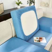 1pc Solid Color Simple Design Corn Kernels Plush Elastic Sofa Seat Cover For All Seasons - Blue - View 2