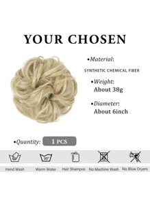 6 "Messy Bun Bun Hair Curls Synthetic Wavy Bun Ponytail Hair Extensions Thick Updo Bun Women Girls, Pale Grayish Brown And Bleached Blonde - Gold - View 5