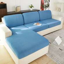 1pc Solid Color Simple Design Corn Kernels Plush Elastic Sofa Seat Cover For All Seasons - Blue - View 8