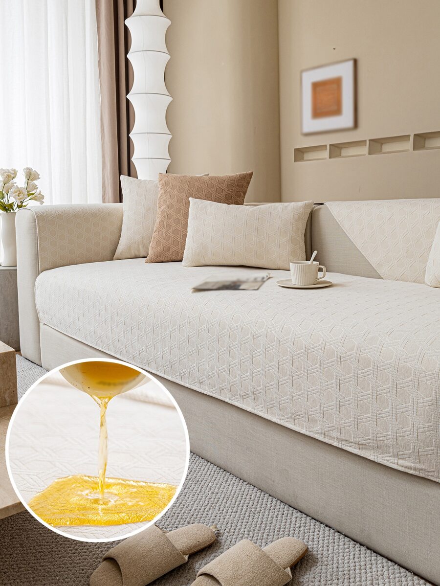 1入組雪尼爾防水障礙壓花沙發墊適用於四季,現代風格,防刮,透氣,防滑沙發套,,可用適用於L形沙發和1/2/3/4座位沙發(個別) - 米色 - 查看 1