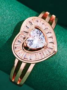 1枚简约时尚个性化百搭心形立方氧化锆心形女士戒指，适合情人节、母亲节礼物 - 玫瑰金 - 查看 2