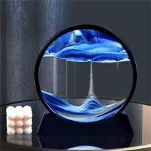 casa sala de estar redondo de vidrio artesanía Adorno , escritorio de oficina circular arena arte 3d reloj de arena Decoración con moviente arena - Azul - Ver 9
