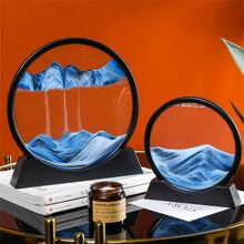 casa sala de estar redondo de vidrio artesanía Adorno , escritorio de oficina circular arena arte 3d reloj de arena Decoración con moviente arena - Azul - Ver 1