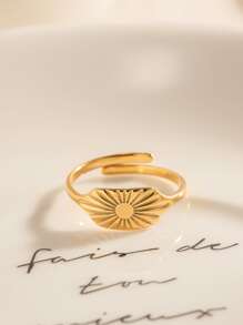 Uworld 1 Miếng Cổ điển Đơn giản Vintage mặt trời Hình vuông Rộng Thép không gỉ Nhẫn NỮ Xếp chồng Đồ trang trí - Vàng - Xem 2