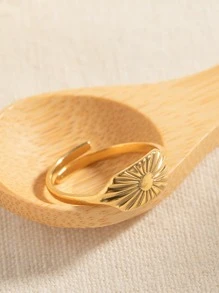 Uworld 1 Miếng Cổ điển Đơn giản Vintage mặt trời Hình vuông Rộng Thép không gỉ Nhẫn NỮ Xếp chồng Đồ trang trí - Vàng - Xem 4