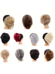 髮髻馬尾辮延長辮,直筒合成纖維假髮片充分短馬尾小圓麵包髮飾彈性簡單的大腸髮圈適合女士 - 銅色 - 查看 6