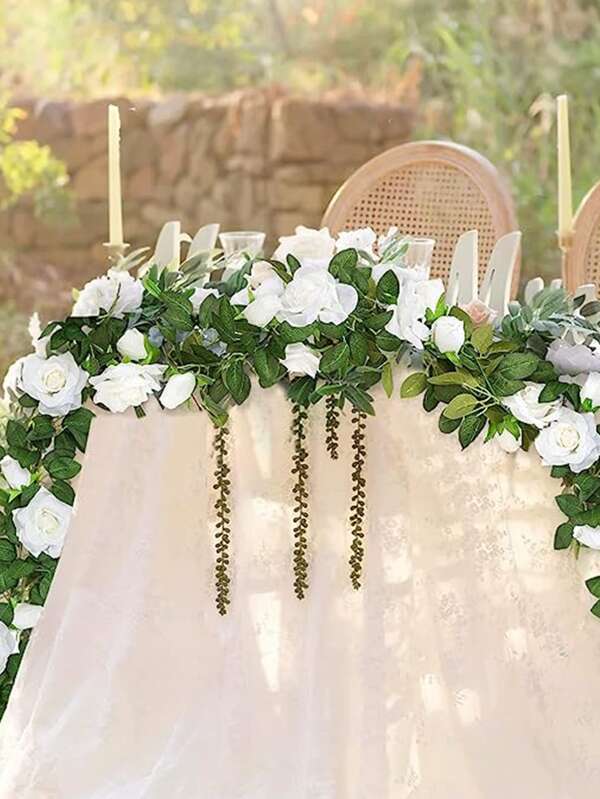 1 Stück romantische Rosen Blumen Girlande künstliche Blume für Hochzeit Party Dekoration, und Weißes Hochzeitskleid