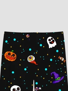 Tween Boy Halloween Spaceman Print Tee & Shorts Snug Fit PJ Set - Black - View 5