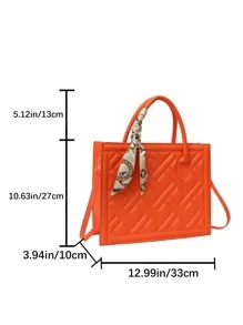 Đúng mốt Họa tiết Hình học Túi tote Với Trang trí Khăn lụa Và Có thể điều chỉnh Dây đeo vai - trái cam - Xem 2