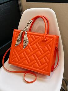 Đúng mốt Họa tiết Hình học Túi tote Với Trang trí Khăn lụa Và Có thể điều chỉnh Dây đeo vai - trái cam - Xem 5