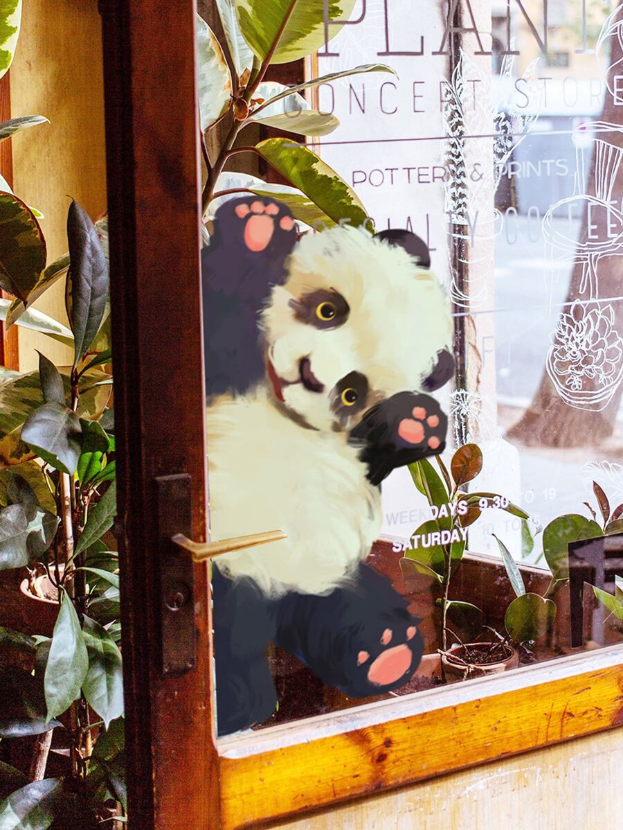 1 pieza travieso panda Pegatina de pared , electrostático Adhesivo , doble cara visual Decoración para ventana , comercio ventana , muro - Multicolor - Ver 1