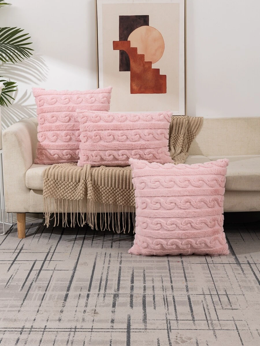 1入組刺繡長毛絨枕套 - 粉色 - 查看 1