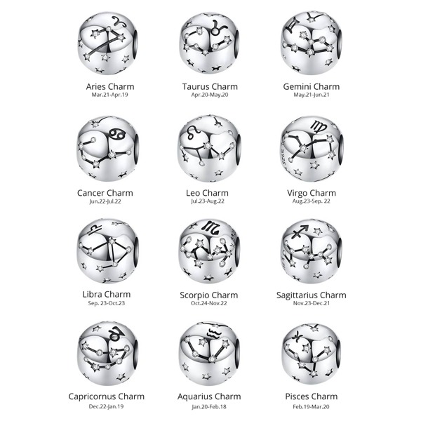 1pc Vintage 925 Sterling Silver Twelve Constellations  Beads Charms fit Charm Bracelet Necklace DIY
