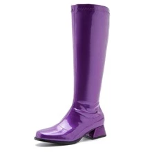 Boots For Women, Knee High Boots, Low Block Heel Zipper Boots Ladies Party Dance Shoes