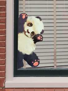 1 pieza travieso panda Pegatina de pared , electrostático Adhesivo , doble cara visual Decoración para ventana , comercio ventana , muro - Multicolor - Ver 6