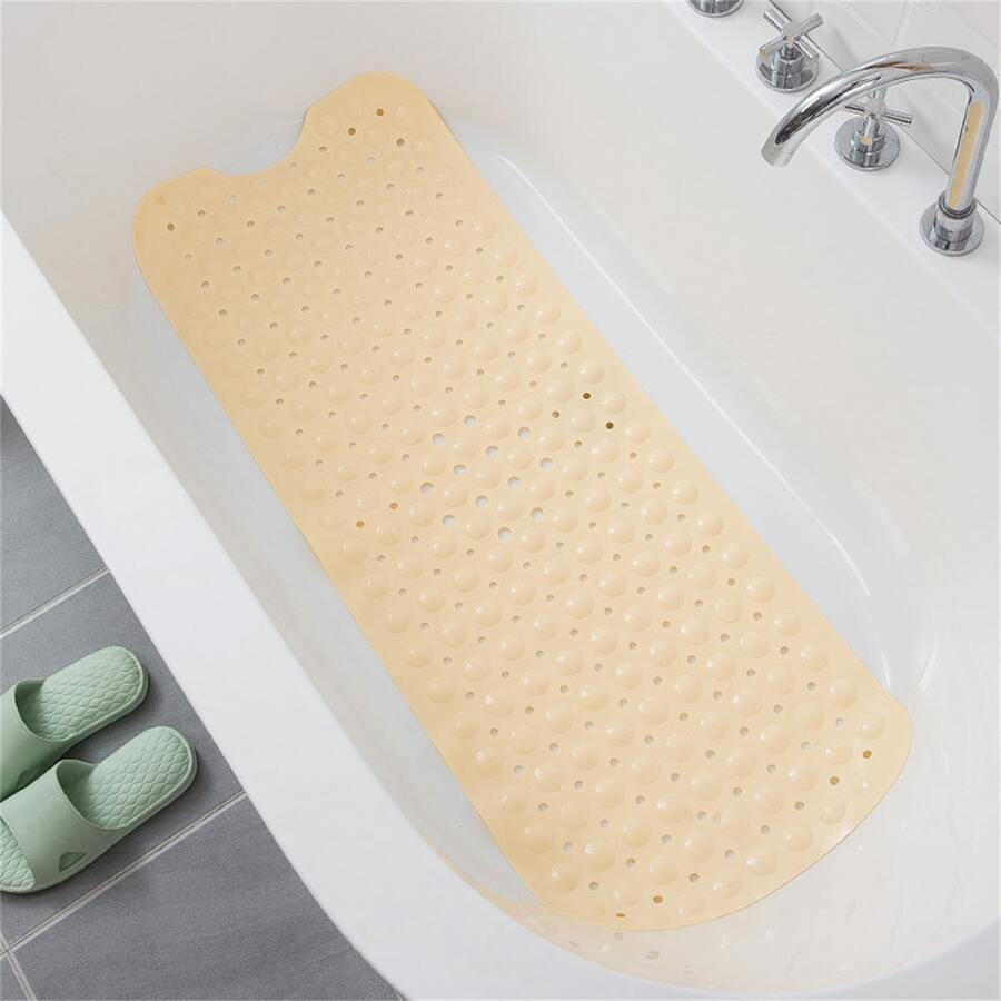 1pc Beige Safety Bath Mat, Washable Soft PVC Material Shower Mat With Drain Holes, Anti-Slip Bathtub Mat With Suction Cups, Suitable For Shower Rooms And Bathtubs, Multiple Colors And Sizes Available (Please Select The Size Suitable For You)