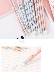 隨機可愛卡通有圖案鉛筆帶內置橡皮擦(1盒) - 粉色 - 查看 4