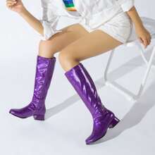 Boots For Women, Knee High Boots, Low Block Heel Zipper Boots Ladies Party Dance Shoes