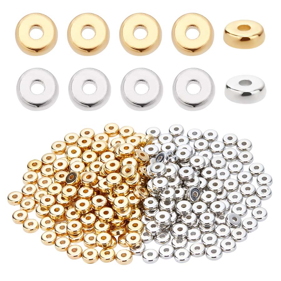 400 cái/bộ Tròn Vòng tay Spacer Dây chuyền Hoa tai Điện thoại di động Chuỗi Đồ trang sức Kết cườm Hạt - Vàng 200 & Bạc 200 - Xem 1