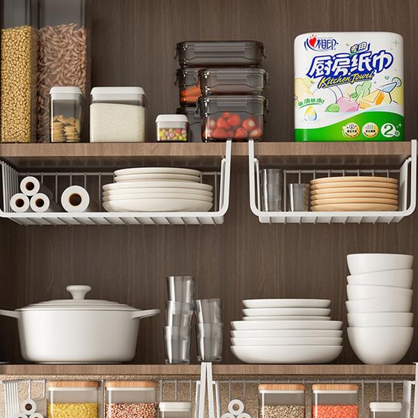 1pc Kitchen Under Shelf Wire Basket Storage Organizer With Dividers Iron Hanging Basket