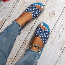Mujer con patrón de estrella Sandalias , de moda mezclilla Sandalias planas para verano - Azul - Ver 2