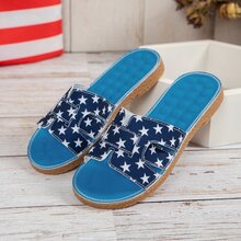 Mujer con patrón de estrella Sandalias , de moda mezclilla Sandalias planas para verano - Azul - Ver 4