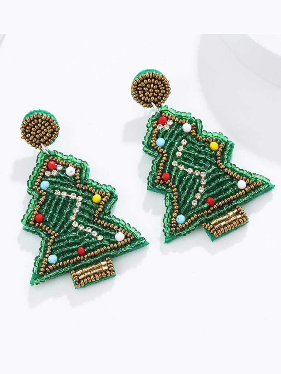 的清新香調波西m亞米釘珠聖誕樹耳環 - 彩色 - 查看 1