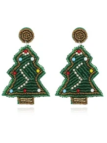 的清新香調波西m亞米釘珠聖誕樹耳環 - 彩色 - 查看 2