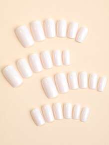 24 chiếc Bấm Màu Vuông Dài Trên Móng Tay, Màu Trắng Tinh Khiết Phong Cách Đơn Giản, Móng Tay Giả Có Thể Đeo Với 1 Dũa Móng Tay Và 1 Tấm Keo Dán Dụng Cụ Làm Móng - trắng - Xem 2