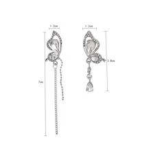 1 đôi Bất đối xứng Loại bướm Bông tai stud Với Tua Và Đồ trang trí Rhinestone - Bạc - Xem 6