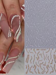 FULL BEAUTY 2pcs Reflective Glitter Swirl Line Nail Decals Sticker DIY Abstract Stripe Wave Sparkles Sliders Nail Art Decoration Nail Stickers