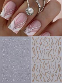 FULL BEAUTY 2pcs Reflective Glitter Swirl Line Nail Decals Sticker DIY Abstract Stripe Wave Sparkles Sliders Nail Art Decoration Nail Stickers