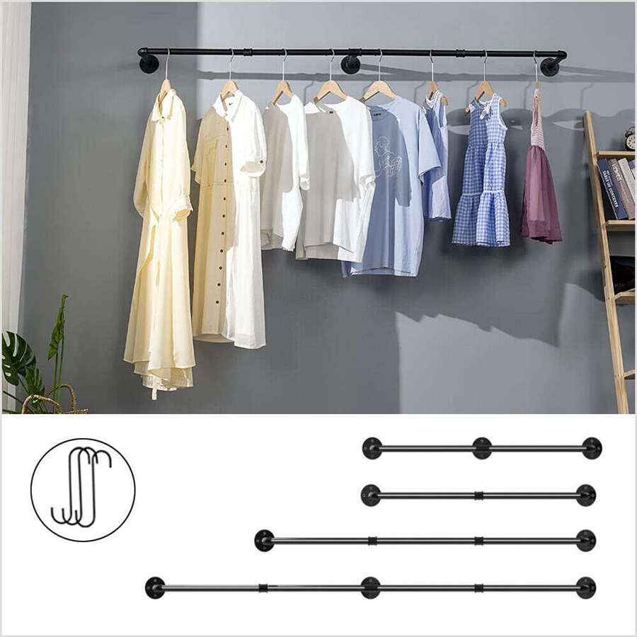 71“ Clothing Rack Wall Mount Clothes Rail GarmENTt Hanger Bar Laundry ...
