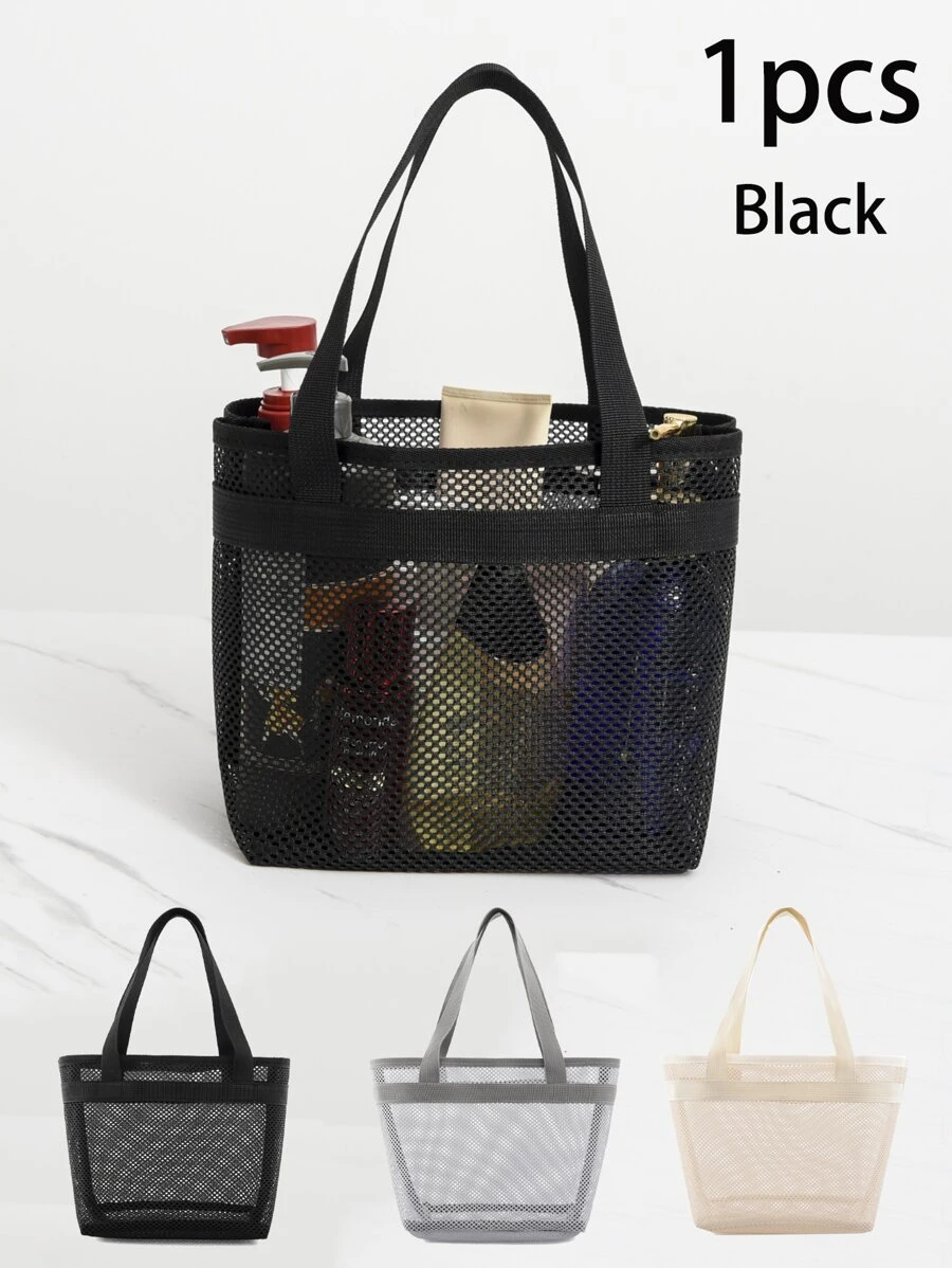 1 pc Mesh Shower Caddy Portable for College Dorm Room Essentials, Portable Shower Caddy Dorm with Large Capacity, Shower Bag for Beach, Swimming, Gym(black) - Black - View 1