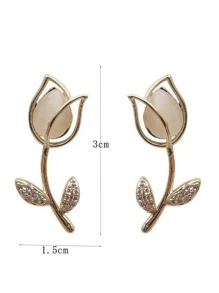 Set de 2 pares de pendientes de botón con forma de flor de tulipán sencillos y elegantes, adecuados para vacaciones, fiestas, citas, regalos y uso diario en San Valentín - Amarillo Oro - Ver 5