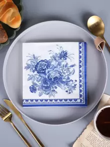 20 chiếc khăn ăn dùng một lần in nhiều màu sắc có hoa đẹp dùng để trang trí bàn tiệc và bàn ăn - Nhiều màu - Xem 1