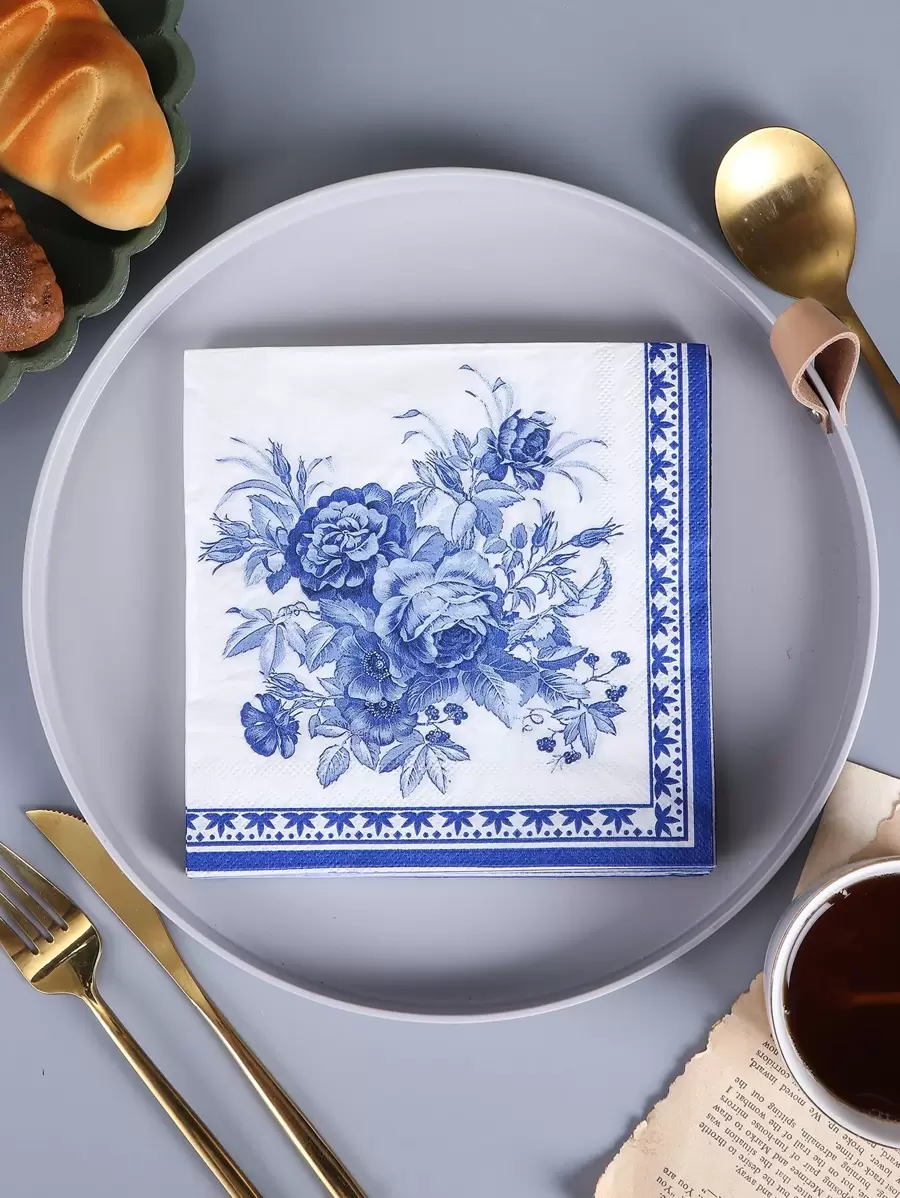 20 chiếc khăn ăn dùng một lần in nhiều màu sắc có hoa đẹp dùng để trang trí bàn tiệc và bàn ăn - Nhiều màu - Xem 1